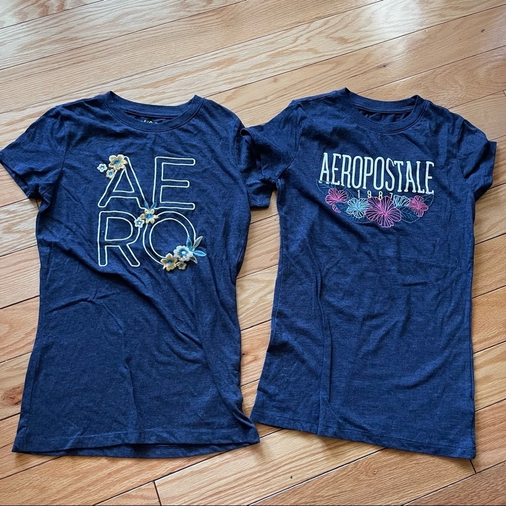 Y2K Bundle Two Aeropostale Classic Crew Navy Floral T-shirt Preppy Vintage